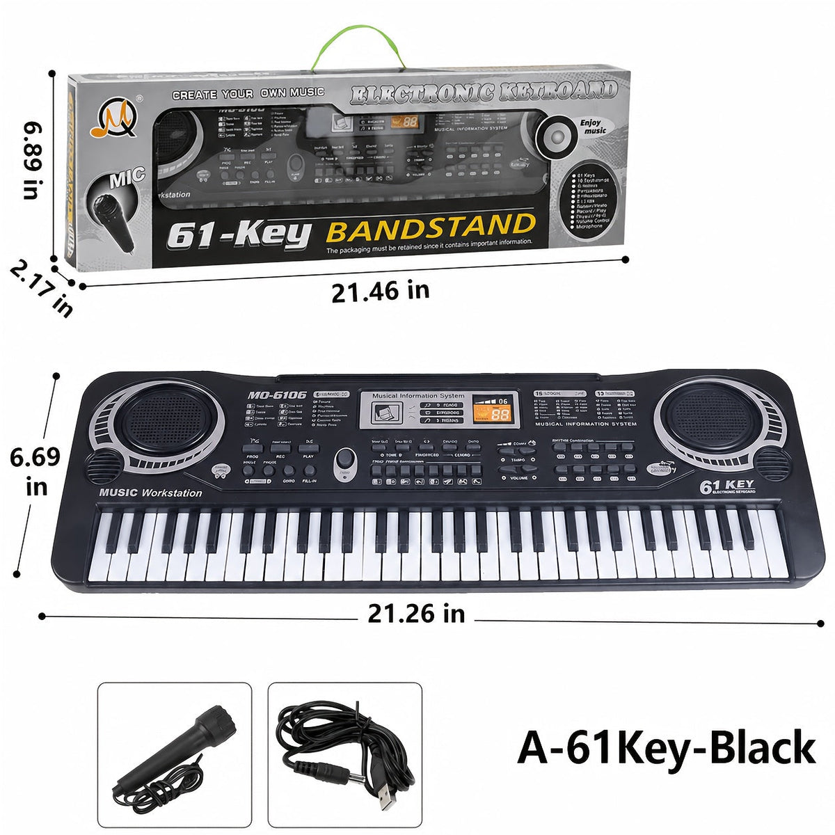 61-Key Electronic Piano Keyboard for Beginners - Built-In Microphone, Music Stand & USB Power, Complete Starter Kit for Kids & Adults, Perfect Birthday Gift for Music Lovers