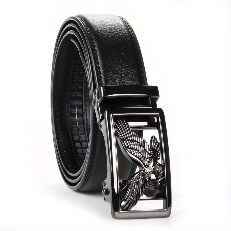2pcs Men's Genuine Leather Belt Set with Automatic Ratchet Buckle – Adjustable Comfort Fit for 30"-44" Waist, Business & Casual Dress Belts in Black/Light Brown & Black/Dark Brown