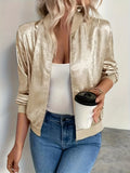 Women's V-Neck Zip-Up Lightweight Jacket – Casual Versatile Short Outer Coat, Solid Color Spring Summer Woven Cardigan, European and American Style, Sizes XS-XXL, Beige Pink Purple