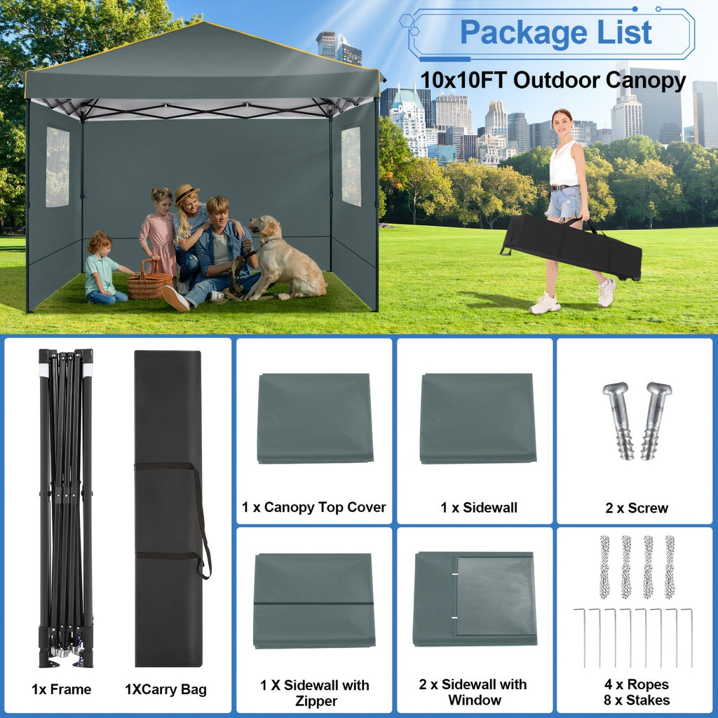 10x10 ft Pop-Up Canopy Tent with Mesh Window Sidewalls Portable Instant Gazebo with Carrying Bag for Parties Outdoor Events & Market Stalls – White, Black or Grey