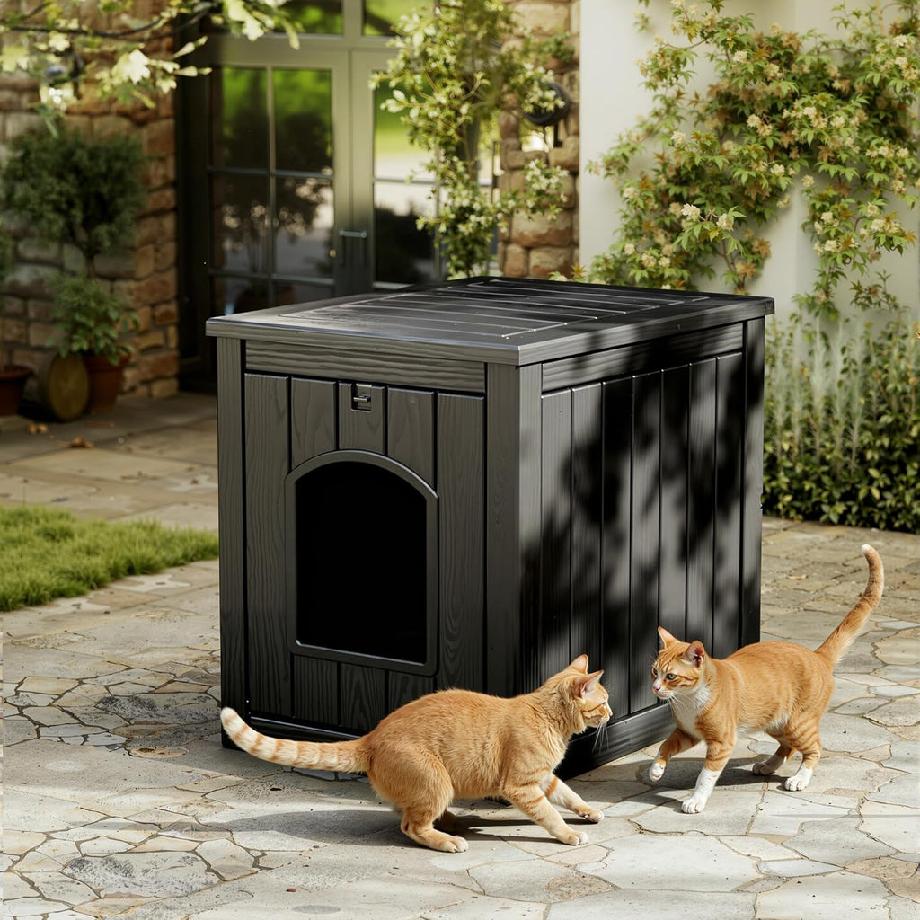 Hidden Litter Box Cabinet - Multifunctional Cat Litter Box Enclosure with Side Table Top, Front-Opening Door, Easy Clean - Indoor, Courtyard & Doorstep - Black & Light Brown