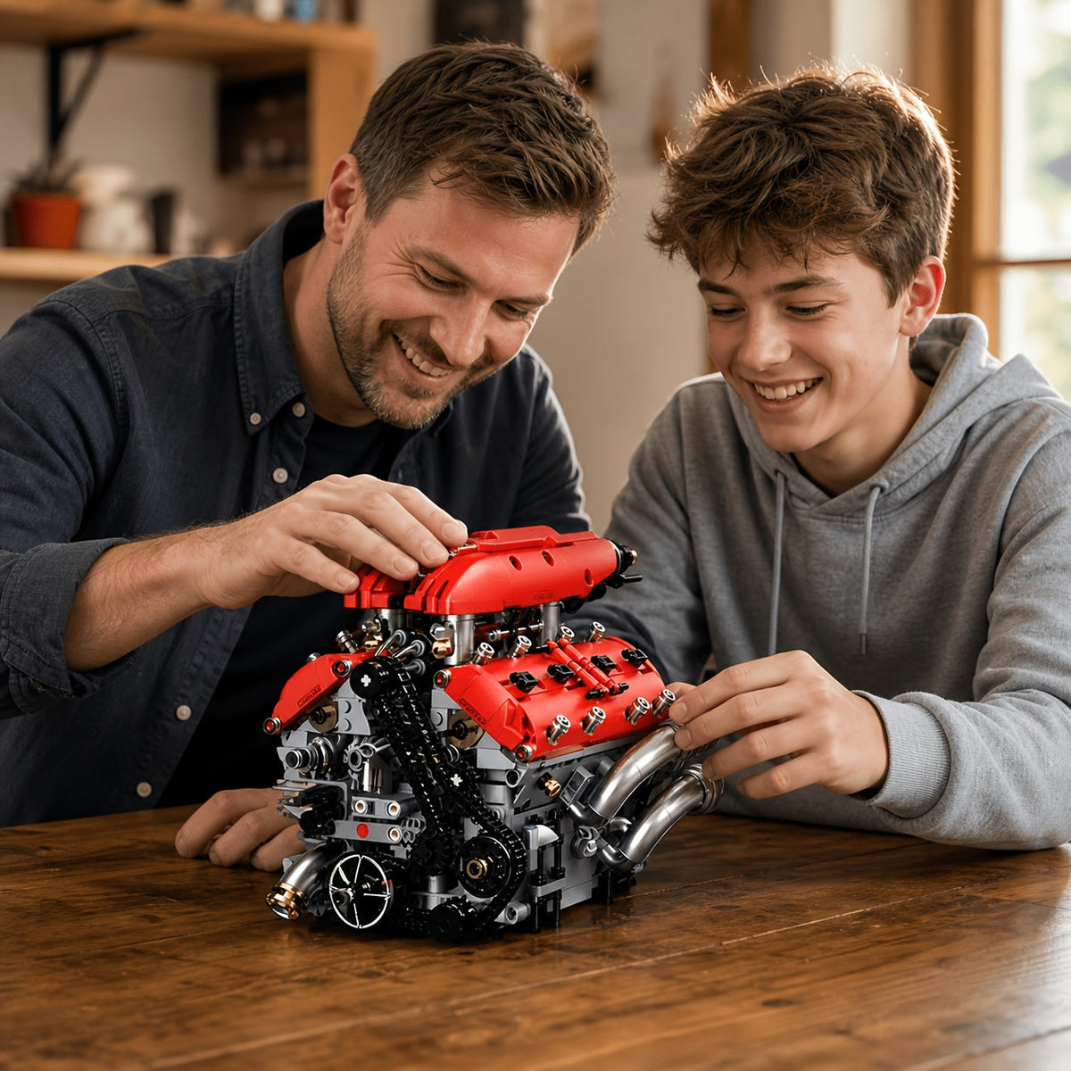 UNCLE BRICK V8 Engine Model Kit That Runs – Motorized Working Engine with Chain & Cylinder Linkage, STEM Mechanical Building Set for Adults, Car Enthusiast Gift, Red – Nova Mart