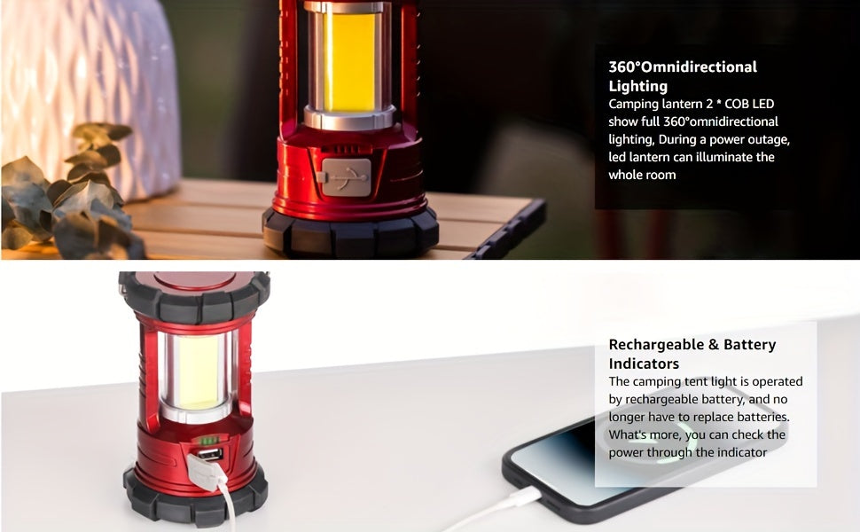 2-Pack Rechargeable Camping Lantern, 1500LM LED with Phone Charger, 3 Light Modes, Portable Hurricane Emergency Lantern for Camping, Hiking, Power Outages, and Outdoor Survival