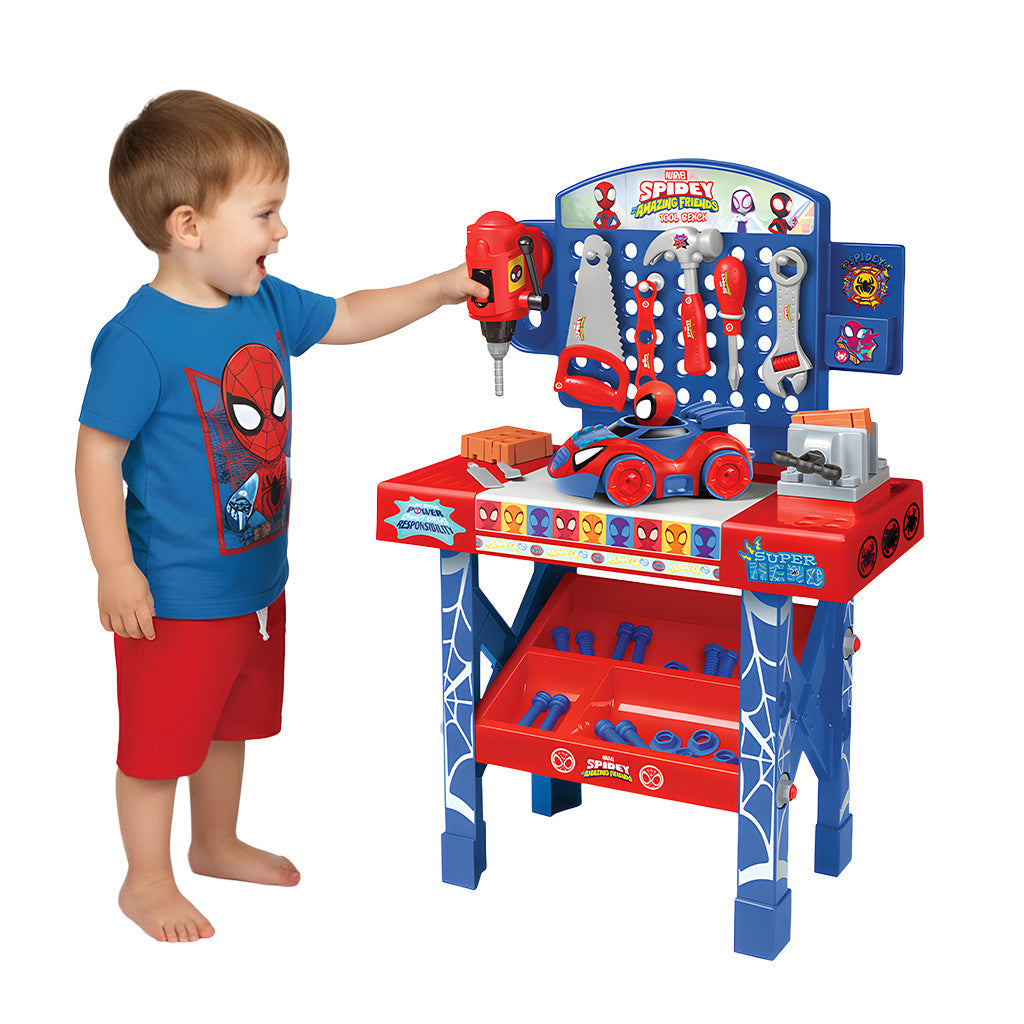 Spidey and His Amazing Friends Tool Bench Playset 55 Pieces with Take-Apart Spidey Car & Real Working Toy Tools for Kids