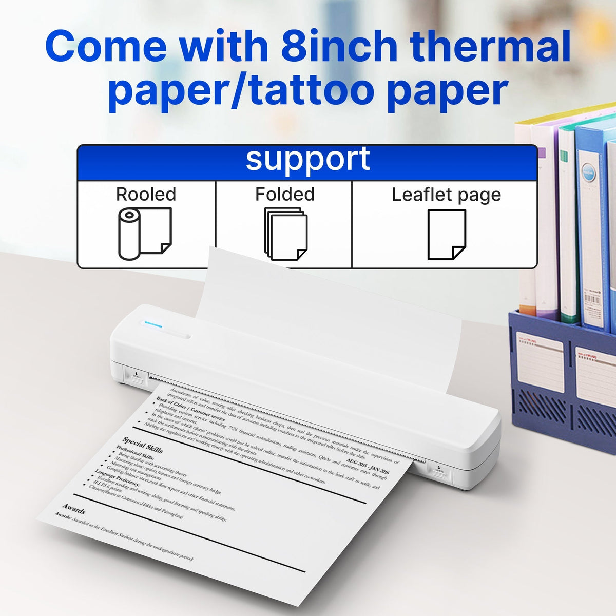 Portable Wireless A4 Thermal Printer – Inkless Compact Travel Printer for iPhone, Android, and Laptop – Supports Folded Paper, Roll Paper, and Tattoo Transfer Paper – Ideal for Home, Office, and School