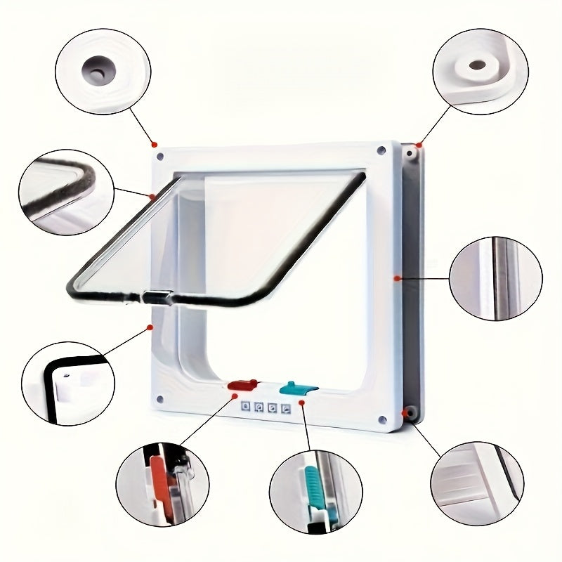 Pet Door for Cats & Dogs, 4-Way Locking Weatherproof Flap Door, ABS Durable Easy Install Interior/Exterior Wall Door Insert, White/Black, Available in M, L, XL Sizes