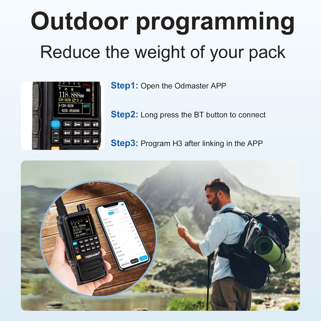 TIDRADIO H3 Plus Ham Radio Multi-Band Two-Way Radio 5W VHF UHF AM FM NOAA Smartphone Programming USB-C 2500mAh with Wireless Headset SMS & Repeater for Camping & Emergency