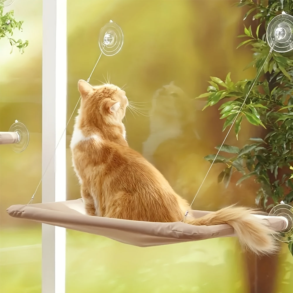 猫咪吸盘窗台吊床——室内猫咪超柔软毛绒栖息架，云端般舒适睡眠点，安装稳固，节省空间的窗边猫咪座垫