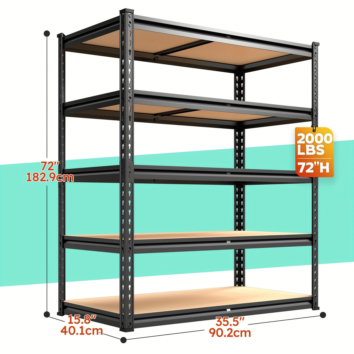 Heavy Duty Metal Shelving Unit, 72-Inch 5-Tier Adjustable Garage Storage Shelf, 3000LBS Capacity Carbon Steel Rack for Garage, Basement, Warehouse, Pantry, Office