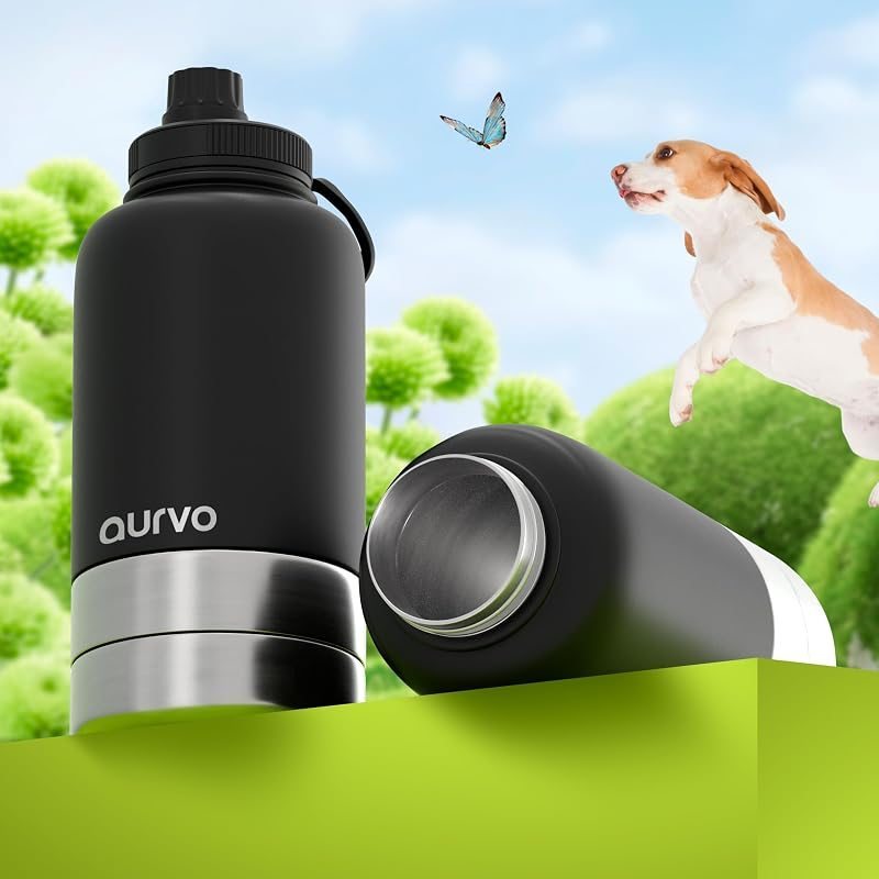 32oz Dog Water Bottle with Bowl - Leakproof Insulated Stainless Steel Portable Travel Pet Water Bottle for Hiking, Camping, Outdoor Walking - Dog Travel Water Dispenser