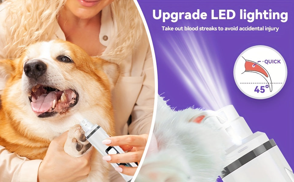 Quiet Dog Nail Grinder with LED Light – Upgraded 3-Speed Rechargeable Electric Pet Nail Trimmer & Grinder Kit, Painless Paw Grooming for Small, Medium, and Large Dogs & Cats