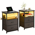 LED Nightstand with Charging Station - 1/2/3/4 Drawers, RGB App-Controlled Music-Sync Lighting, Metal Frame, Fabric Drawers & PU Finish, Adjustable Legs, 2 AC Outlets - 1 or 2 Pack - Bedroom & Living Room - Black, White, Gray & Brown