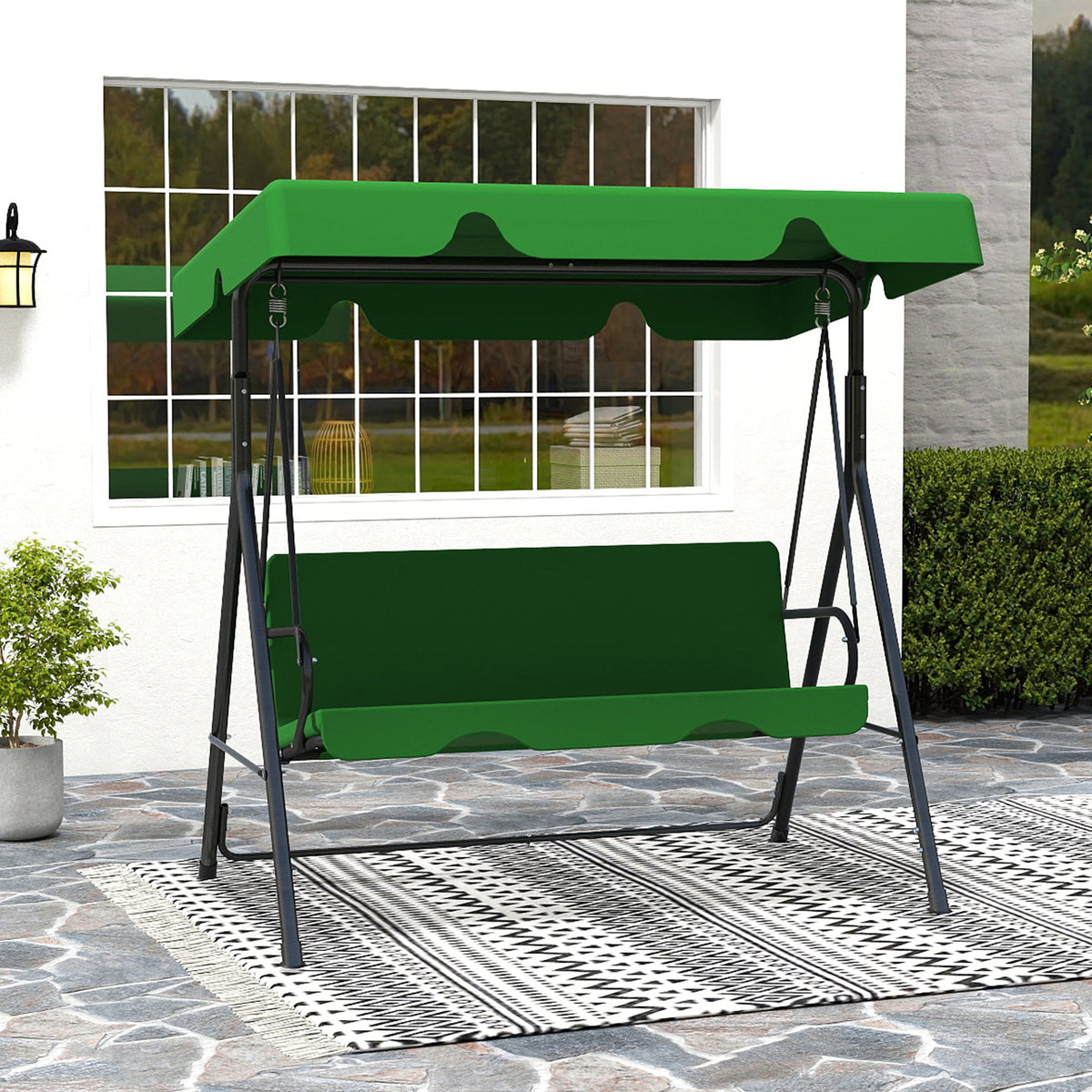 All-Weather Porch Glider Swing with UV-Treated Canopy & Rust-Proof 2-Step Powder-Coated Steel Frame – Quiet Smooth Gliding Outdoor Swing for Patio, Garden & Backyard, Black Beige Brown – Nova Mart