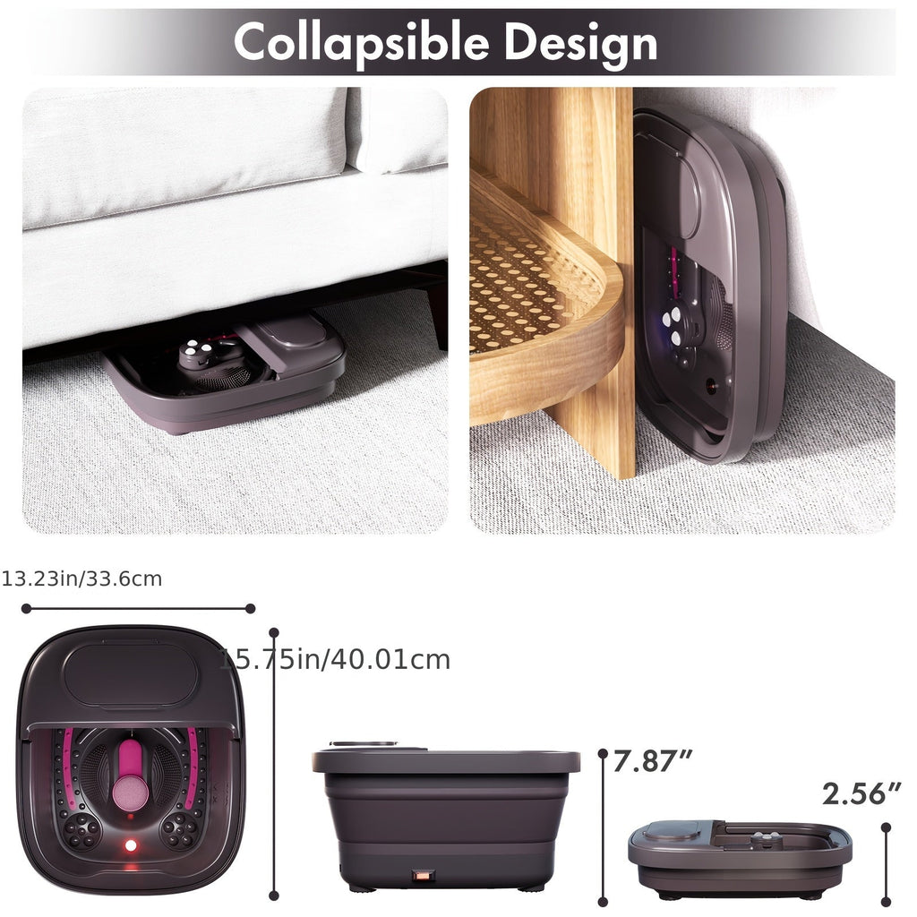 Collapsible Foot Spa with Heat, Bubble & Massage - Remote Temperature Control, 3 Pedicure Attachments, Foldable Foot Bath Tub with Handle, Relaxation Gift for Women Mom - Rose Red
