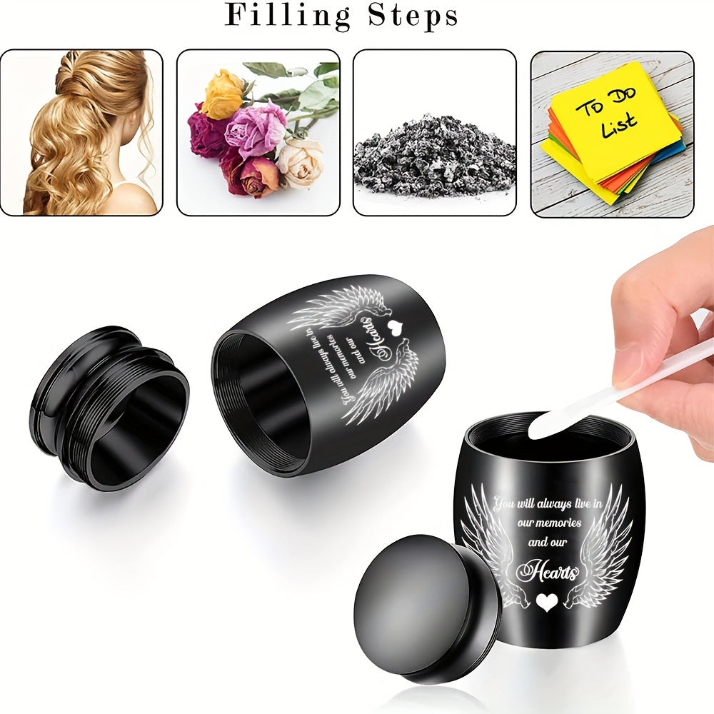 Small Keepsake Cremation Urn for Human or Pet Ashes – Mini Aluminum Alloy Funeral Urn with "You Will Live in Our Memories" Engraving, Memorial Ash Holder for Adults & Pets, Silver or Black