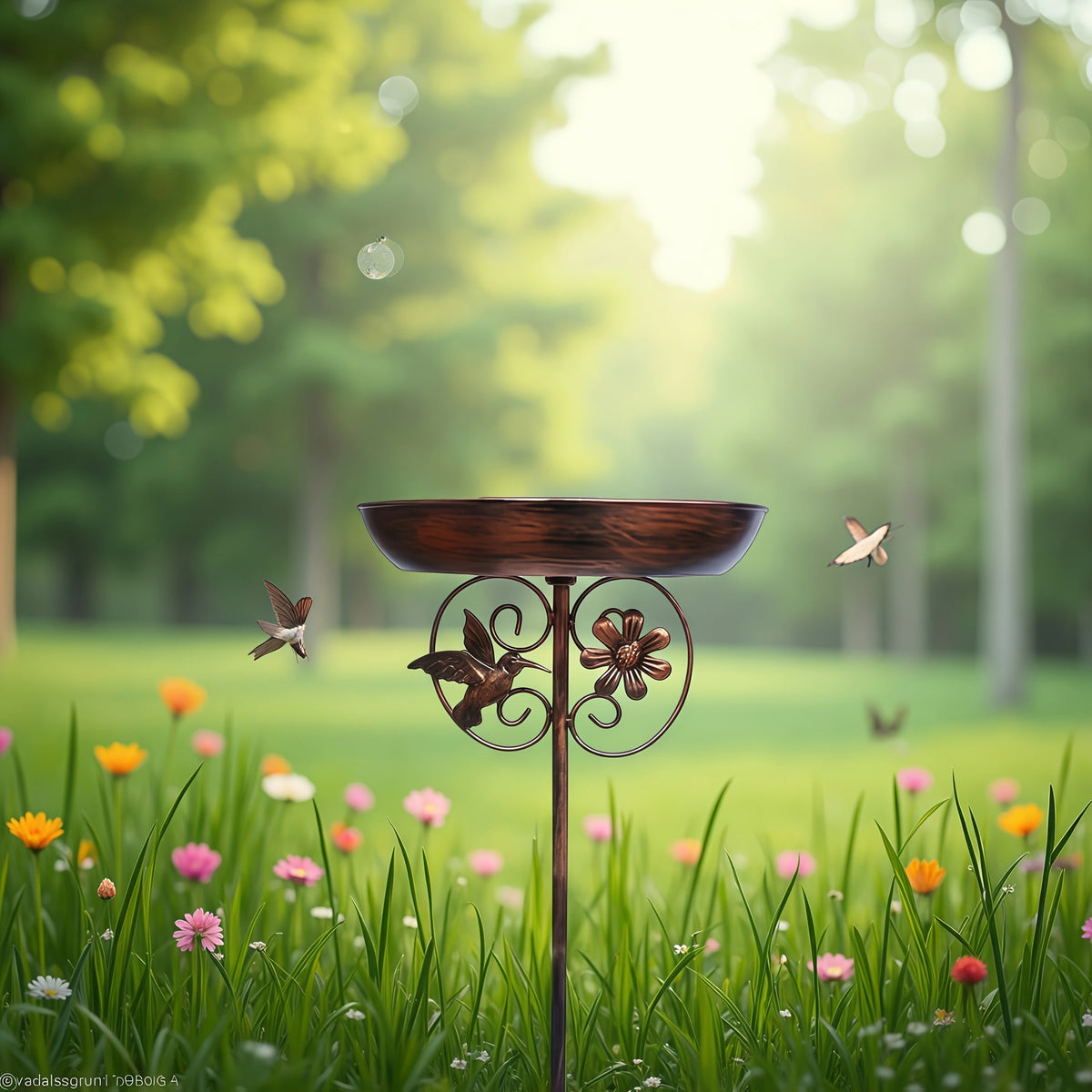 Metal Outdoor Bird Bath and Feeder Set, Sunflower Design, 5-Claw Stake Base, Weather-Resistant Garden Decor for Backyard, Courtyard, Terrace, and Patio