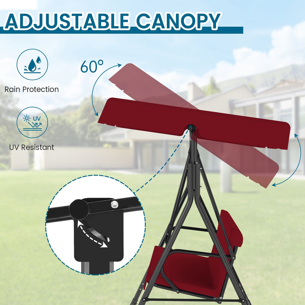 Polyester Canopy Porch Swing Glider for Adults – Powder-Coated Rust-Proof Heavy Duty Stand, Adjustable Bracket for Porch, Garden & Lawn, 6 Colors: Black Beige Coffee Red Green Blue – Nova Mart
