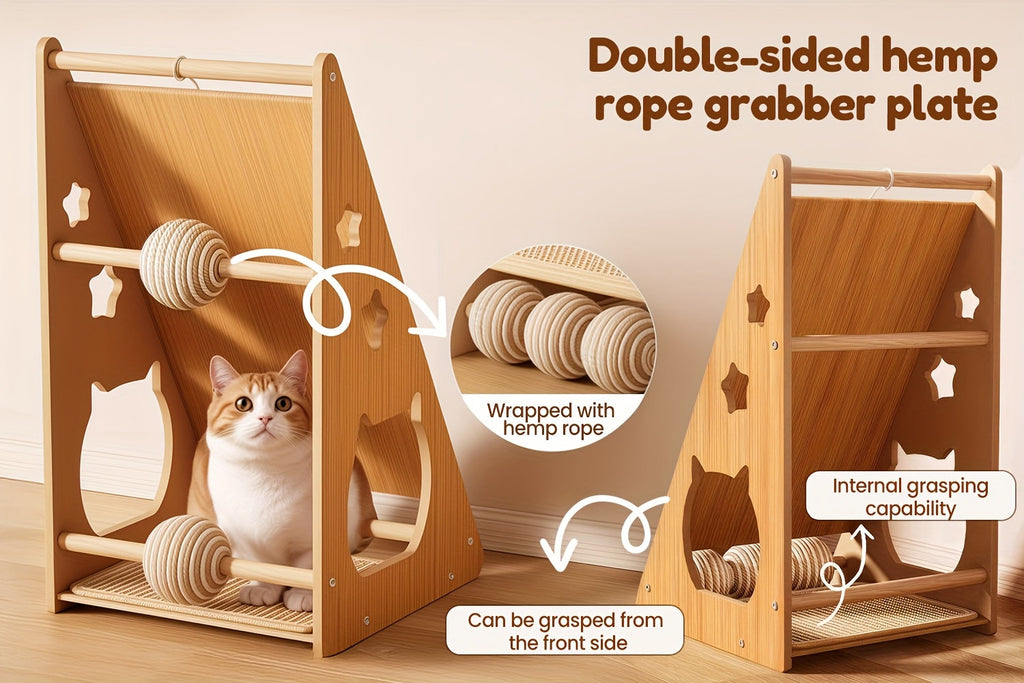 27-Inch Sisal Cat Scratching Board – Multi-Functional Wear-Resistant Cat Claw Pad Furniture Protector with 3 Teaser Balls, Easy to Install, Indoor Cat Scratching Pad