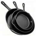 3-Piece Cast Iron Skillet Set (6, 8, 10 Inch), Pre-Seasoned Non-Stick Heavy-Duty Cookware, Oven, Grill, and Campfire Safe, Even Heat Distribution for Steak, Cornbread, and Baking – Rustic Kitchen Cookware
