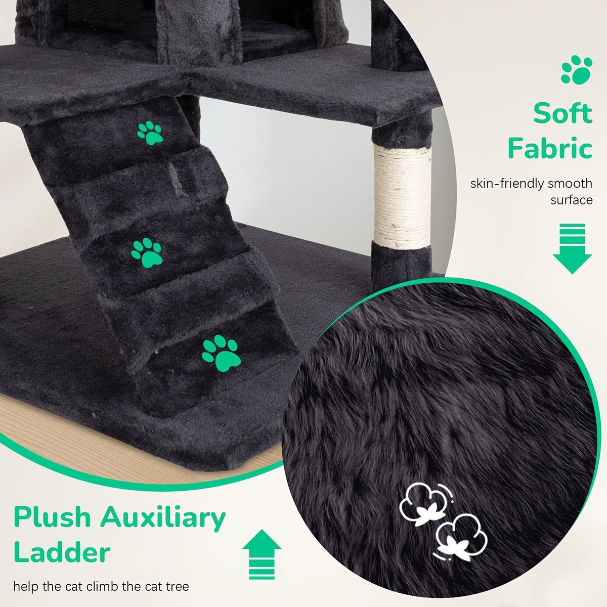 Multi-Level Cat Tree Tower with Scratching Post, Perches & Plush Apartments – Space-Saving Indoor Cat Climbing Frame & Activity Center, Heights 36–80 Inches, 6 Colors
