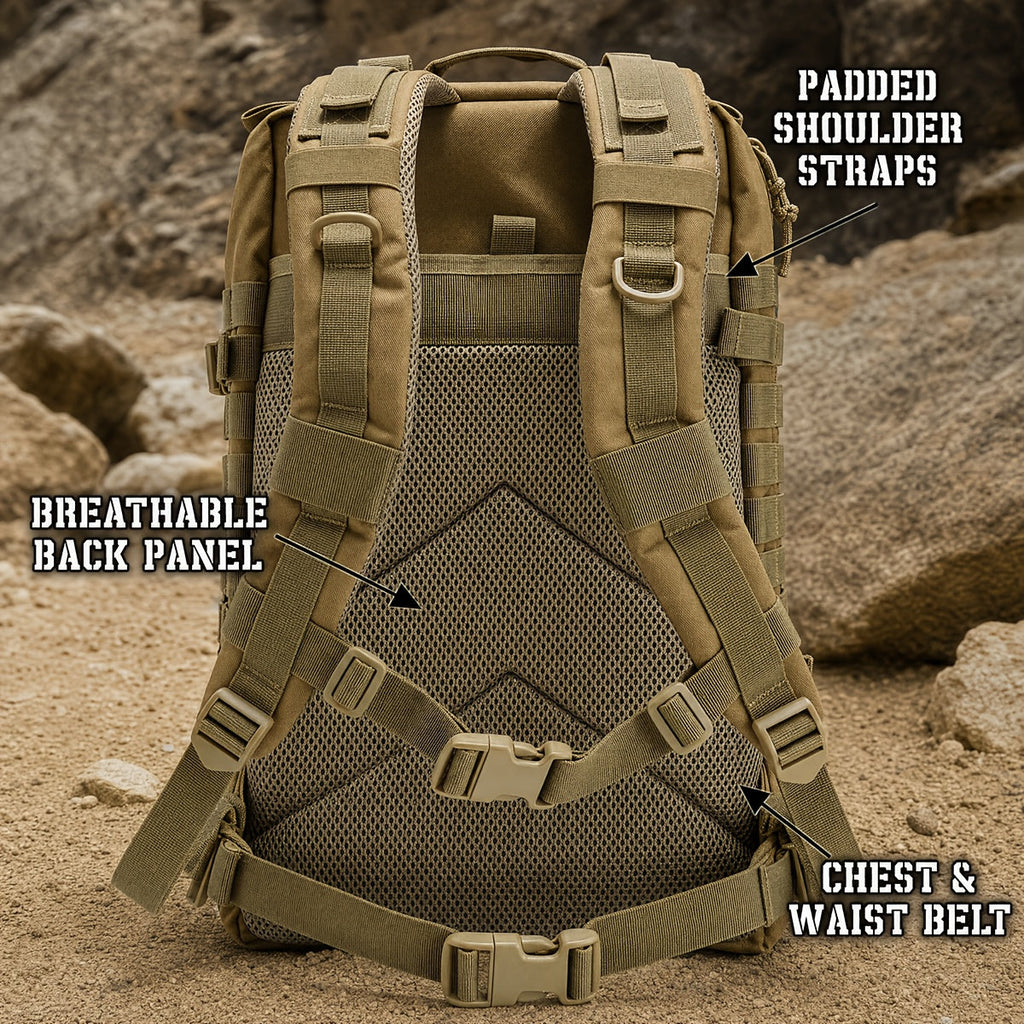 Tactical Hiking Backpack 45L 3-Day Rucksack – Multifunctional Camping, Trekking, and Hunting Shoulder Bag with Zip Closure, Durable Sports Pack for Men and Women, Black, Green, Khaki