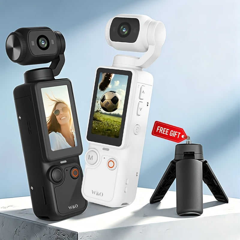 4-in-1 Action Camera 1080P HD with 360° Rotating Lens - Image Stabilization, One-Click Recording, Ultra-Lightweight Compact Outdoor Camera for Cycling Vlog Drone-Style Shots - White