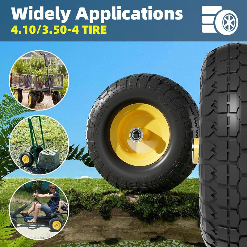10" Solid Rubber Tires 2-Pack - Flat-Free, 5/8" Axle Bore, Dual Sealed Bearings for Carts, Trolleys, Generators, Lawn Mowers & Garden Carts - Black