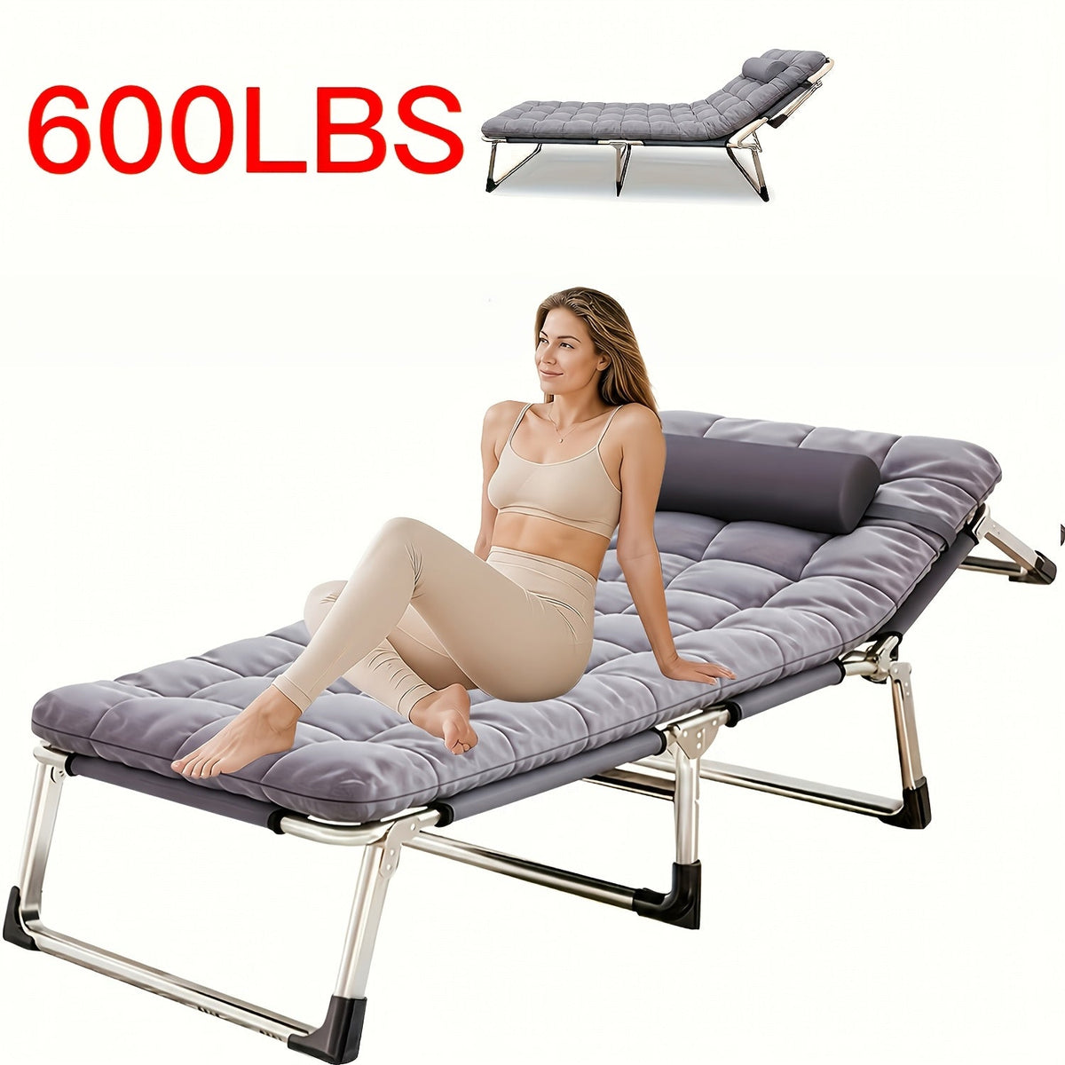 Heavy-Duty Folding Camping Bed with Flip-Up Mattress Included, 450-600 lbs Capacity, 70-75 Inch Portable Guest Bed for Adults, Teenagers, Travel, Garden, Balcony, and Outdoor Use