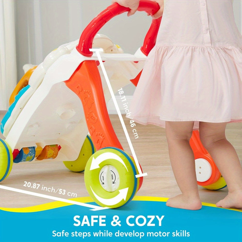 2-in-1 Baby Sit to Stand Learning Walker Push Walker with Wheels Detachable Play Panel Piano Lights & Sounds Adjustable Speed for Infant Boys & Girls
