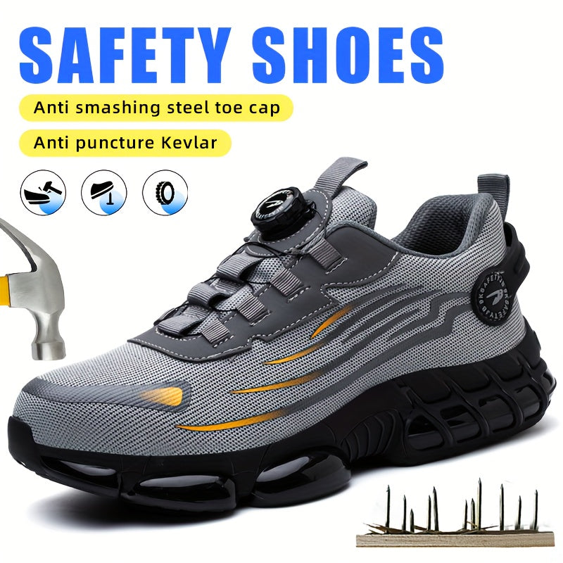 Men's Steel Toe Work Shoes Slip-Resistant Safety Boots Breathable Composite Toe Sneakers Abrasion-Resistant Construction Work Boots Black Dark Gray US 6-11