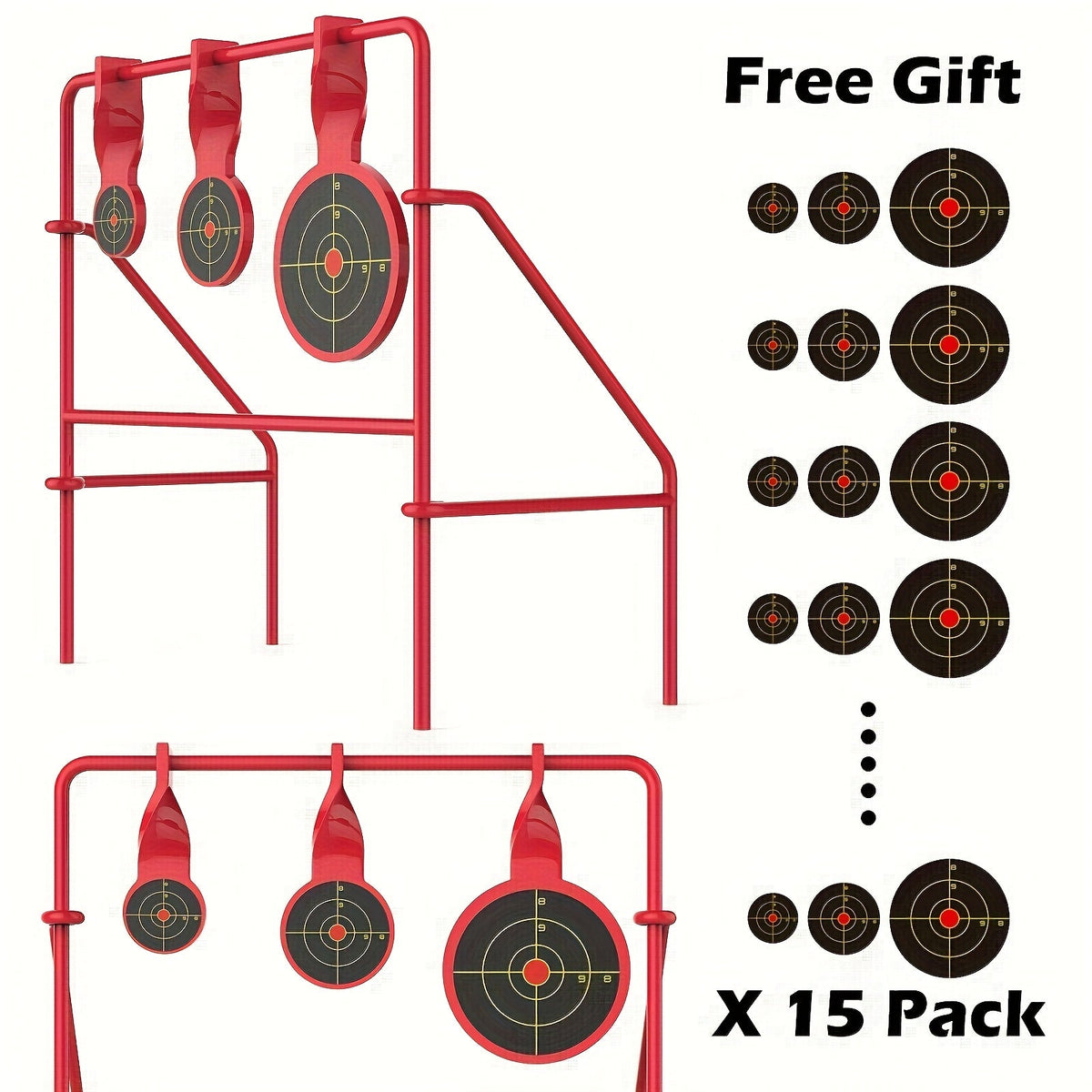 .22LR Spinner Shooting Target Stand - Triple Steel Spinner Targets, Foldable, includes 15-Pack Bullseye Paper Targets, for Outdoor Shooting Practice, Durable Air Strike Target System for Range Training
