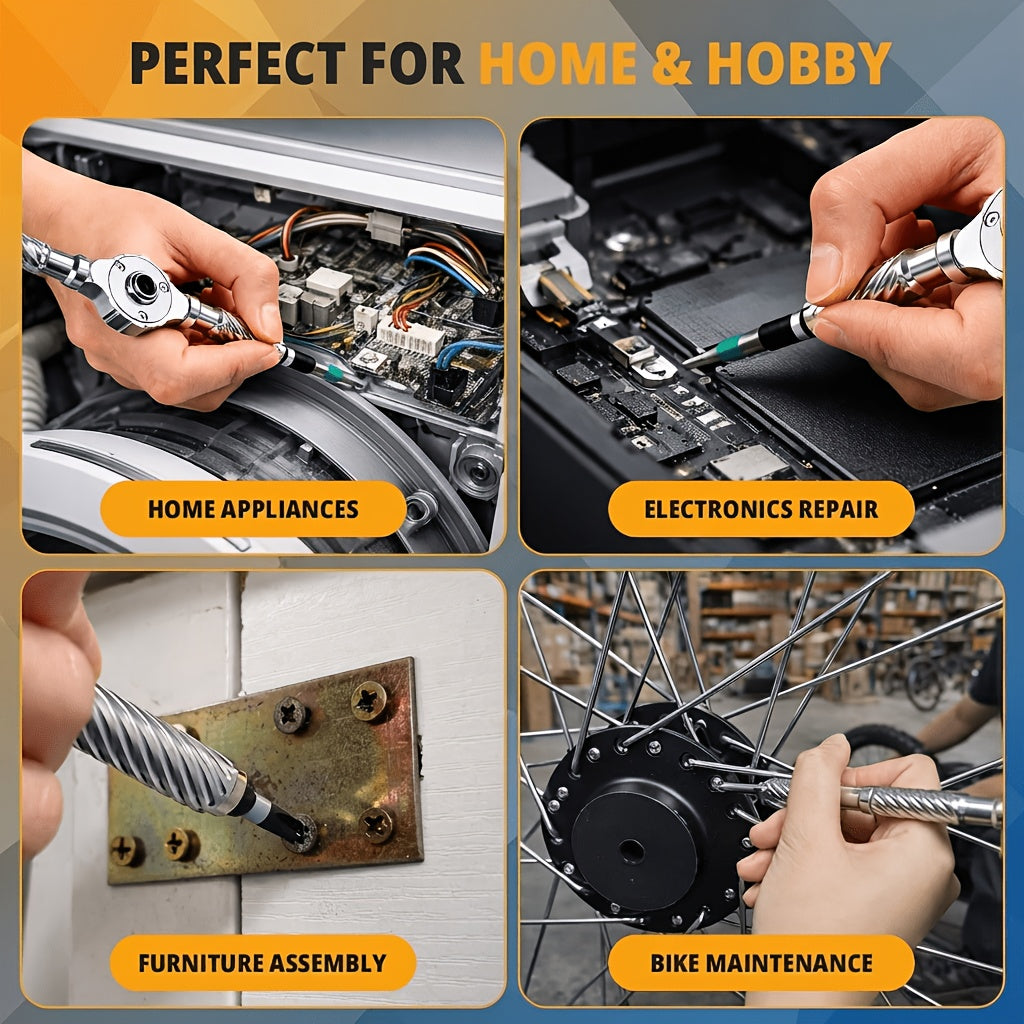 VMAN 100-in-1 Ratchet Screwdriver Set - Magnetic S2 Steel Bits, Flexible Shaft, Bidirectional Ratchet, 40 N·m Torque, Anti-Rust - Furniture, Electronics & Bicycle Repair Tool Gift Set
