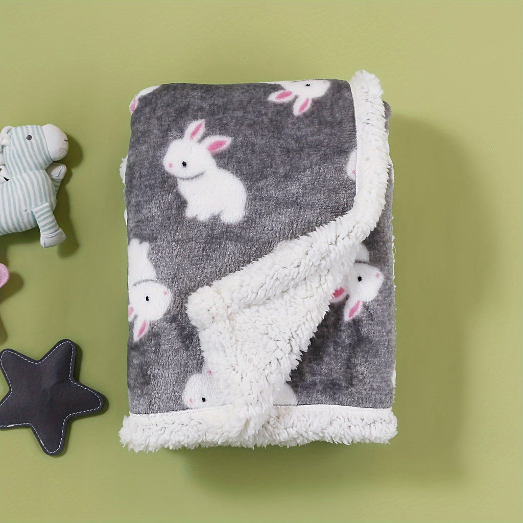 Double-Layer Thickened Flannel Children's Throw Blanket, Soft Warm Autumn & Winter Kids Blanket with Cute Bear Animal Print, Cozy Printed Graphic Fleece Blanket for Boys & Girls