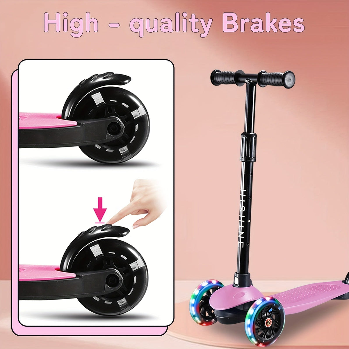 Kids 3-Wheel Scooter with Light-Up Wheels – Adjustable Height Lean-to-Steer Toddler Scooter for Ages 2-5, Front Brake & Double Suspension, Pink Blue Black Red