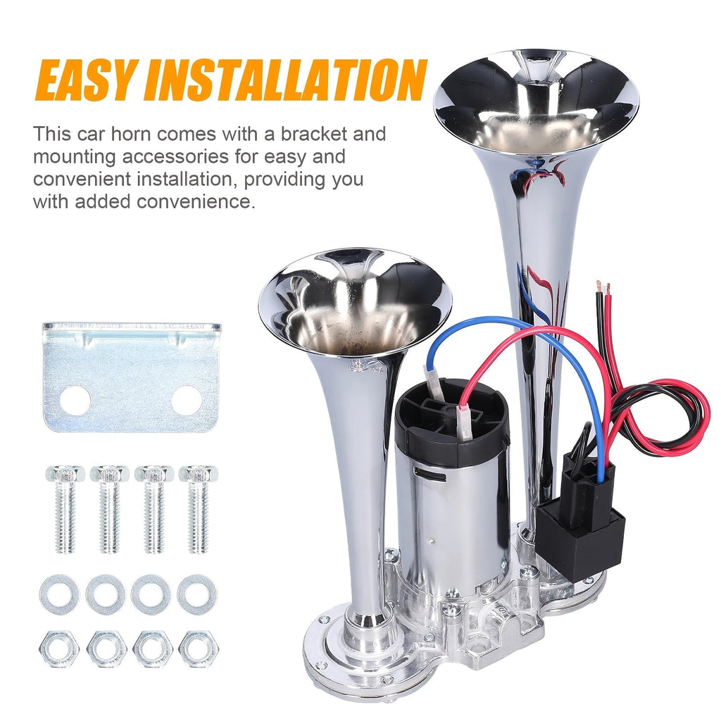130dB Super Loud Dual-Tone Air Horn 12V/24V – Aluminum Alloy with Compressor, Quick Install for Trucks, SUVs, Motorcycles, Boats & Off-Road Vehicles