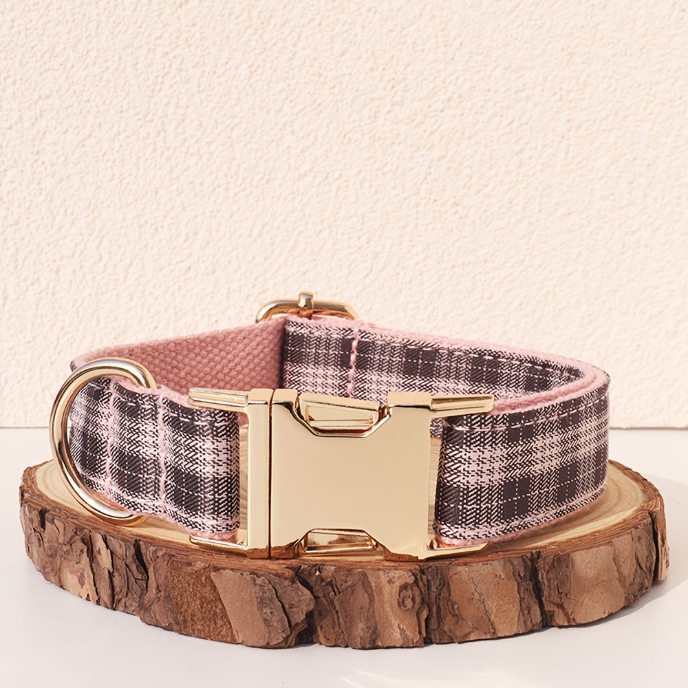 Personalized Dog Collar with ID Tag - Customizable Anti-Lost Pet Collar in 21 Styles, Adjustable XS to XL for Small, Medium, and Large Dogs, Plaid, Floral, and Dot Patterns, Engraved Contact Information
