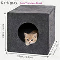 方形毛毡猫窝 可折叠可机洗 – 3mm加厚半封闭猫屋，不塌陷，四季通用室内猫咪睡眠玩耍洞穴，13x14.5x13英寸，深灰色和浅灰色