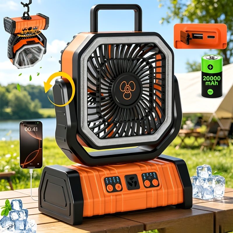 20000mAh Camping Fan with LED Lantern, Rechargeable Oscillating Fan with 4 Speeds and Timer – Portable Tent Fan for Outdoor Camping, RV, Jobsite, and Power Outages