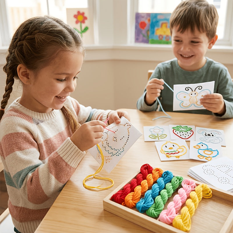 Kids Beginner Sewing Kit, 27-Piece Felt Craft Set with Plastic Needles, Thread, Sewing Board, Multi-Style Combinations, Entry-Level DIY Craft Activity, Fine Motor Skills Gift for Girls & Boys Ages 3+