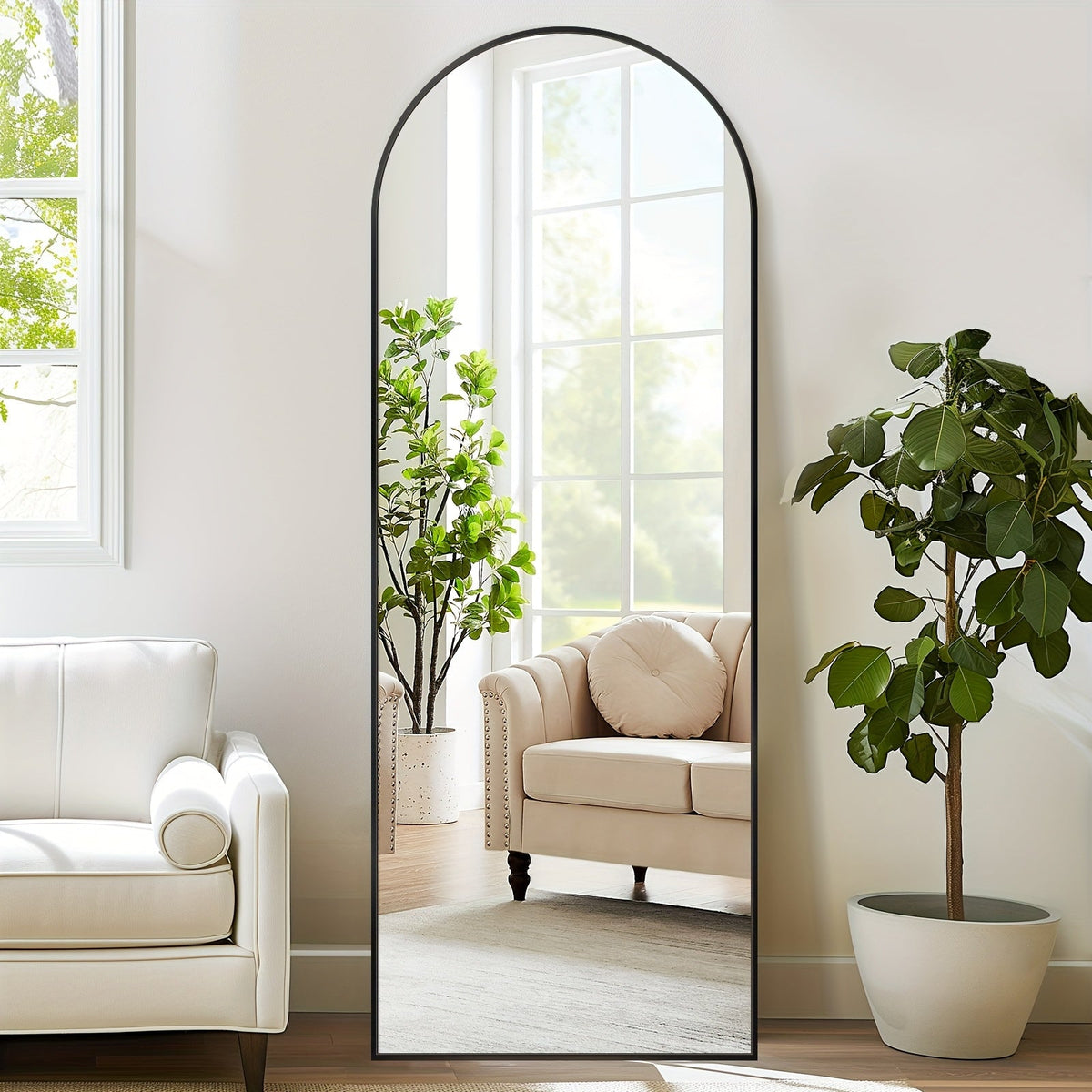 Arched Full-Length Floor Mirror – Freestanding Full-Body Mirror with Stand for Bedroom, Living Room, and Cloakroom, Wall-Mountable, Available in 3 Sizes & 2 Colors (Black & Gold)