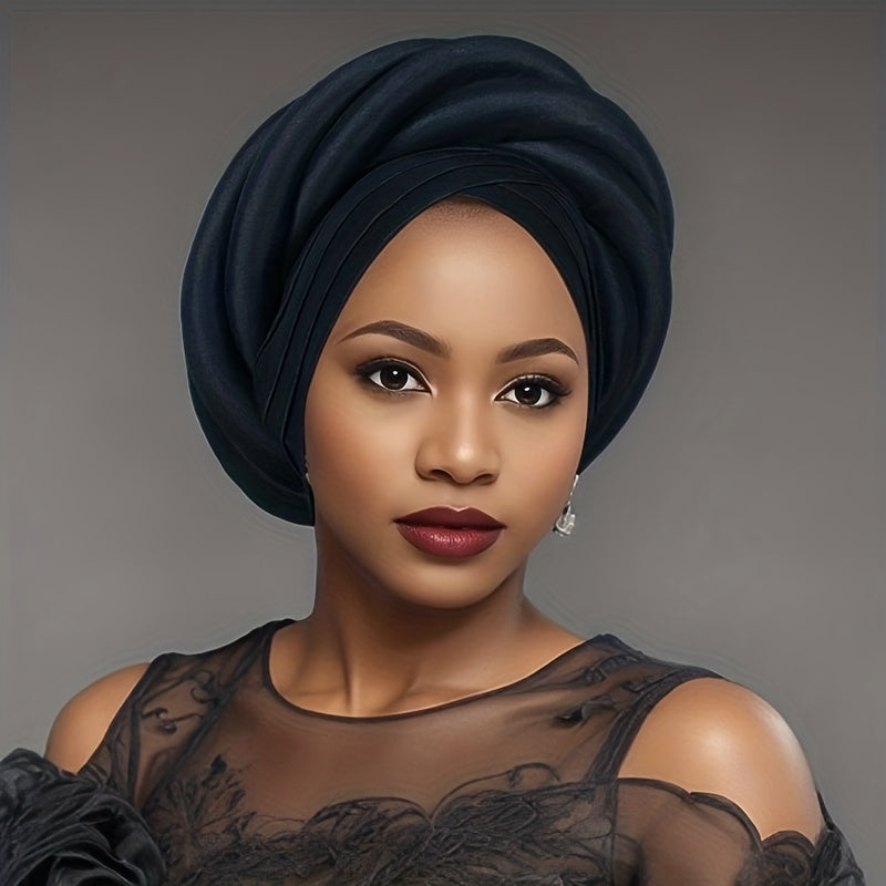 Nigerian Wedding Turban Hat for Women, Elastic Polyester Sponge Festive Headwear, Button Closure, for Religious Occasions, 10 Colors
