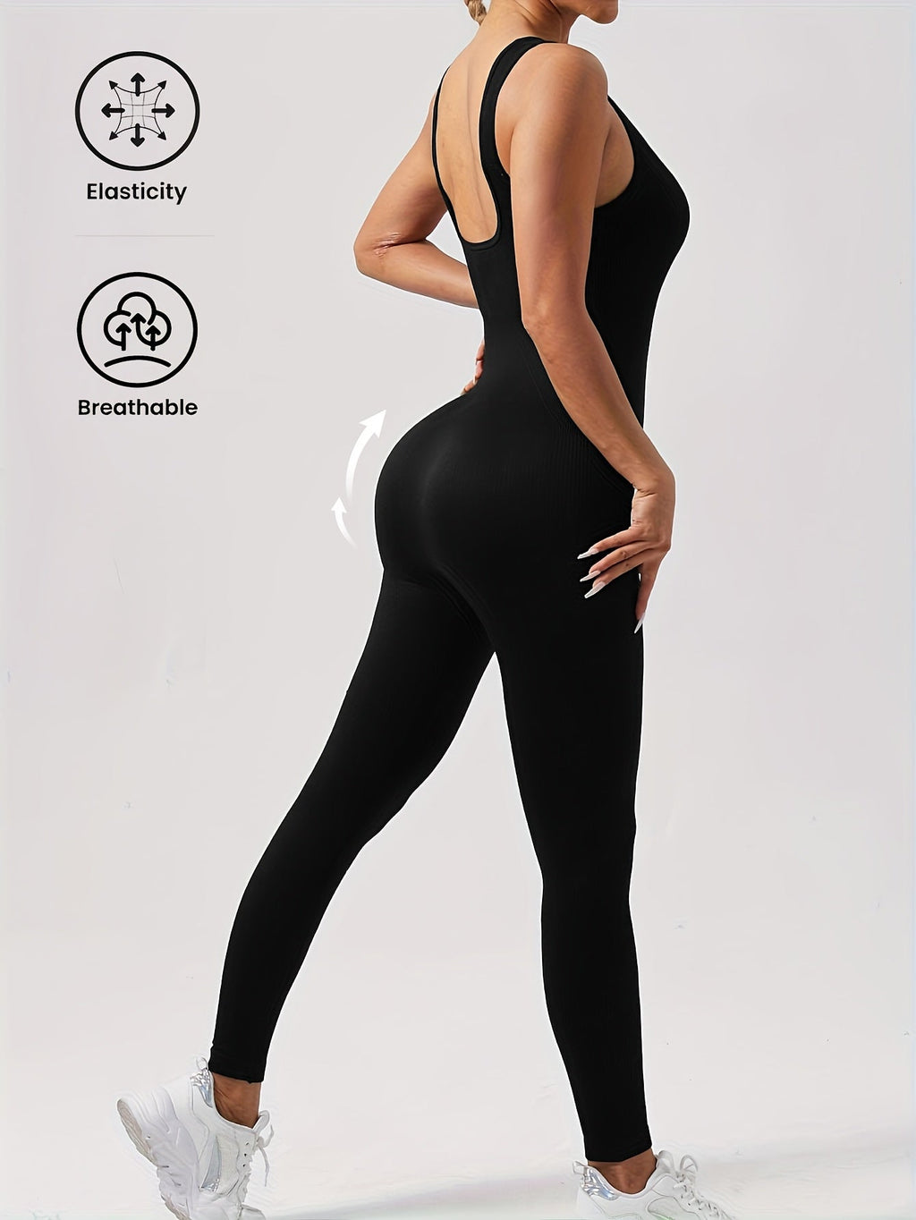 Women's Sleeveless Square Neck Jumpsuit – 90% Nylon Stretch Fabric, Thick & Opaque Activewear for Yoga, Pilates, Running, Fitness & Everyday Wear, Sizes S-XL, Multiple Colors