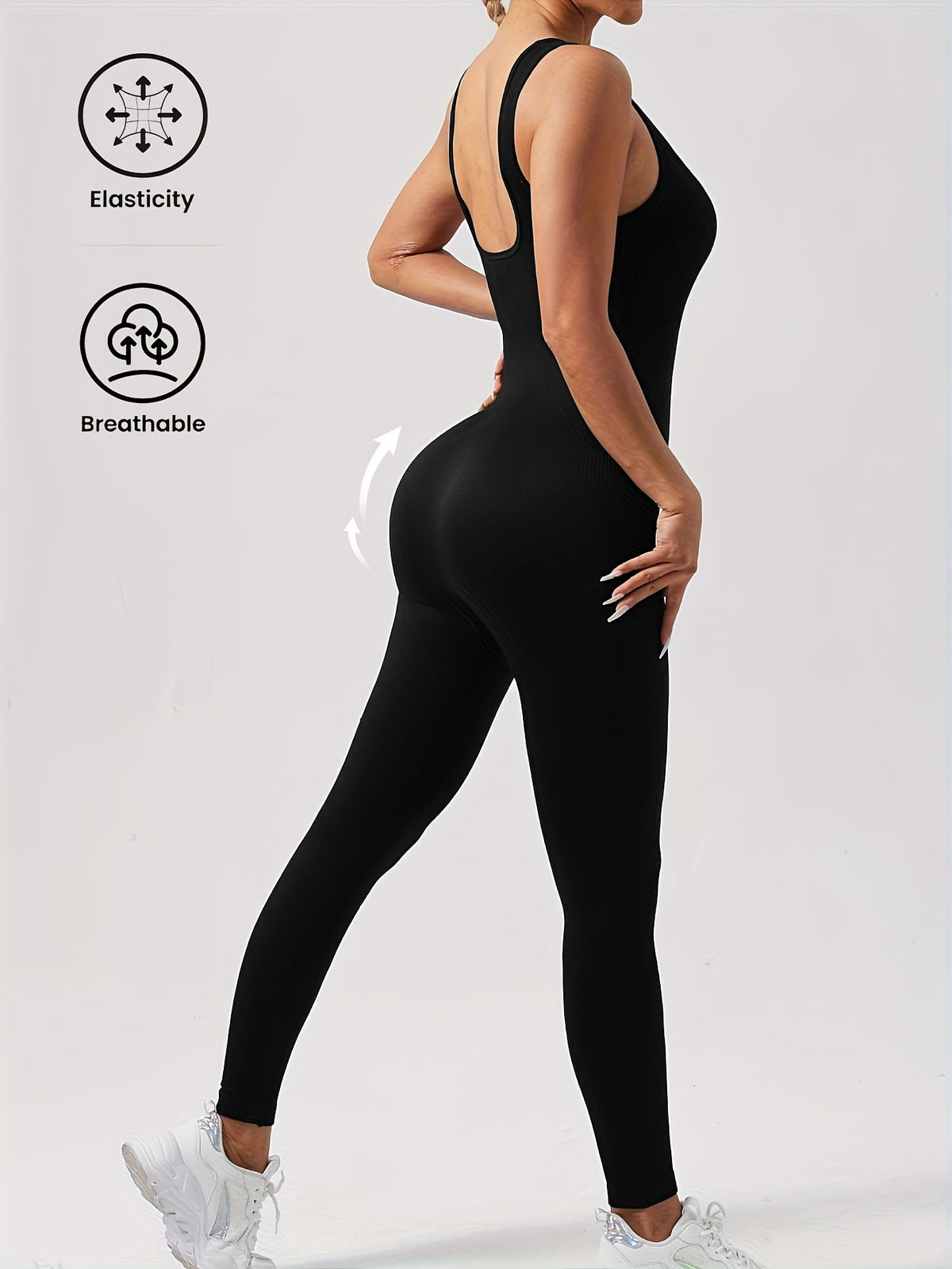 Women's Sleeveless Square Neck Jumpsuit – 90% Nylon Stretch Fabric, Thick & Opaque Activewear for Yoga, Pilates, Running, Fitness & Everyday Wear, Sizes S-XL, Multiple Colors