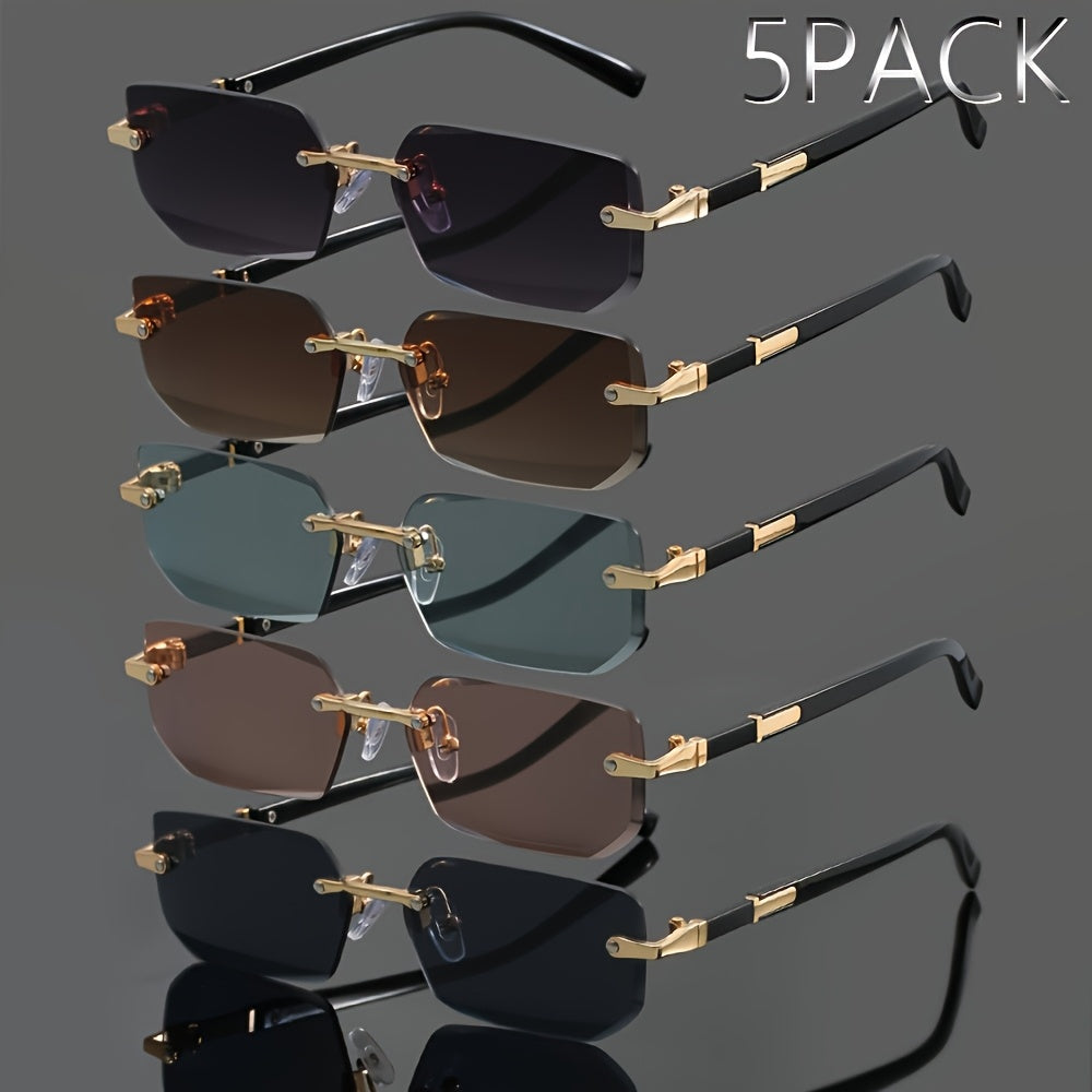 5-Piece Frameless Metal Fashion Glasses Set Unisex Classic Trendy Rimless Eyewear for Men and Women - Summer Party Street Style Photography Holiday Gift