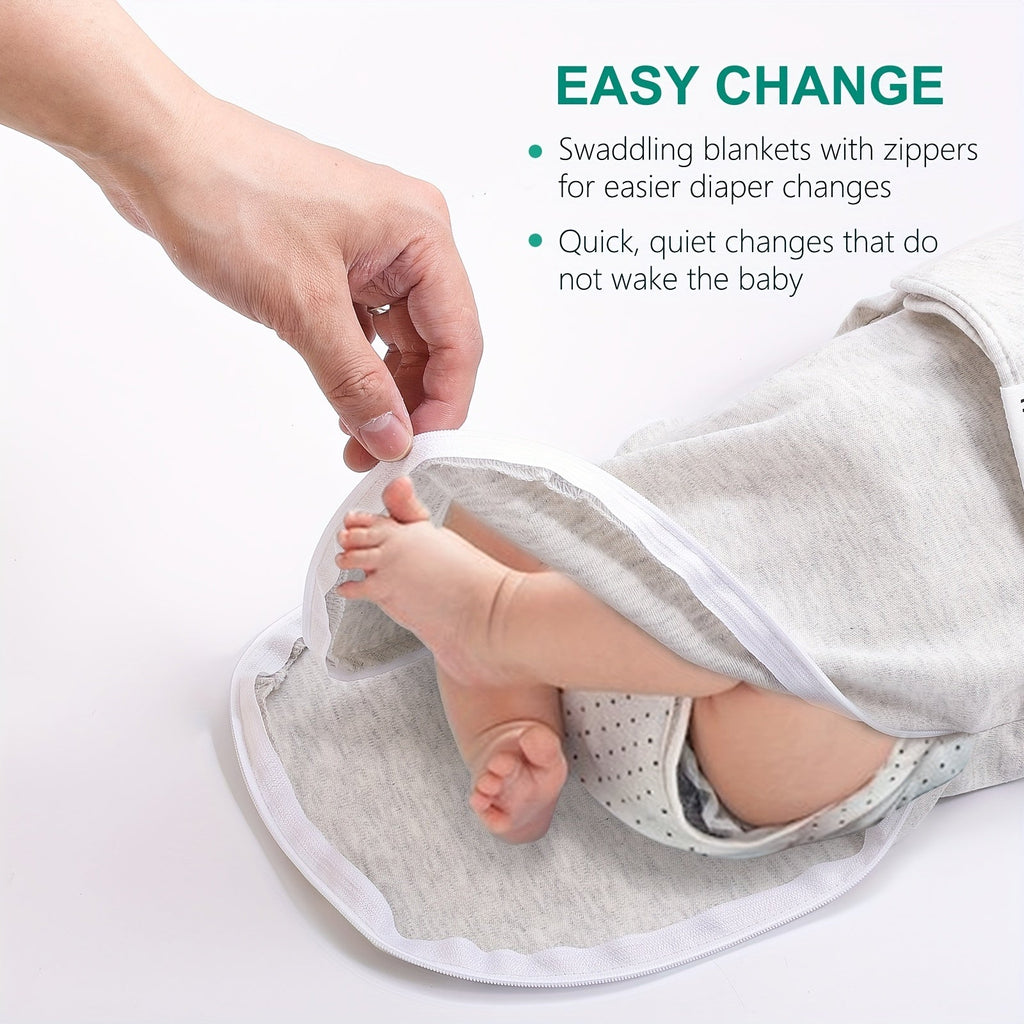Zipper Swaddle Blanket for Newborns 0-3 Months, Adjustable Soft Wrap with Easy Diaper Change Access, Machine Washable Infant Sleep Sack with Cute Animal Prints for Boys & Girls