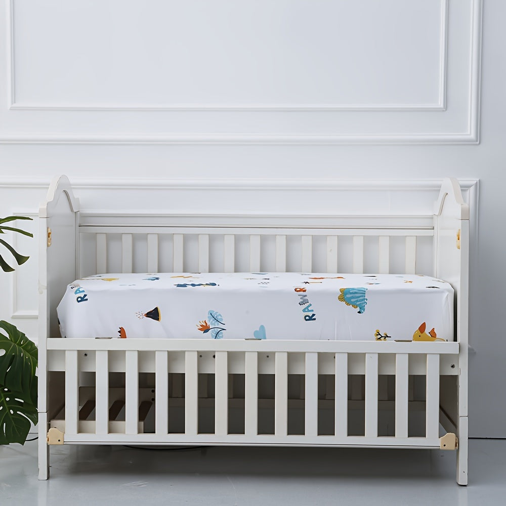 BEEWEED Soft Polyester Crib Fitted Sheet, Cute Crocodile Animal Print Baby Mattress Cover for Boys & Girls, Hand Washable Nursery Bedding for Infants, Crocodile
