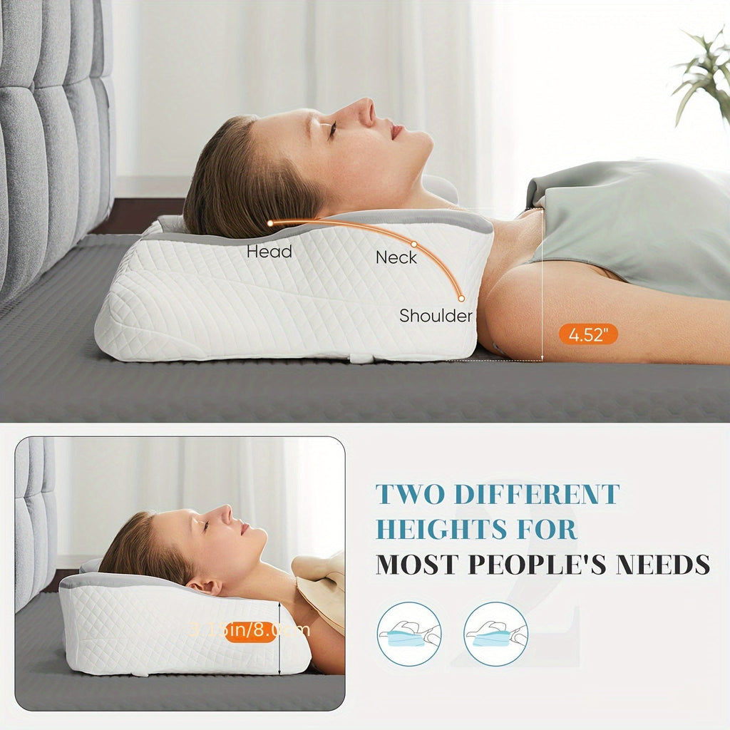Cervical Neck Pillow, Memory Foam Ergonomic Contour Pillow for Neck Pain Relief, Cooling Pillowcase Included, Orthopedic Bed Pillow for Side, Back, and Stomach Sleepers, Shoulder & Spine Support Sleep Pillow