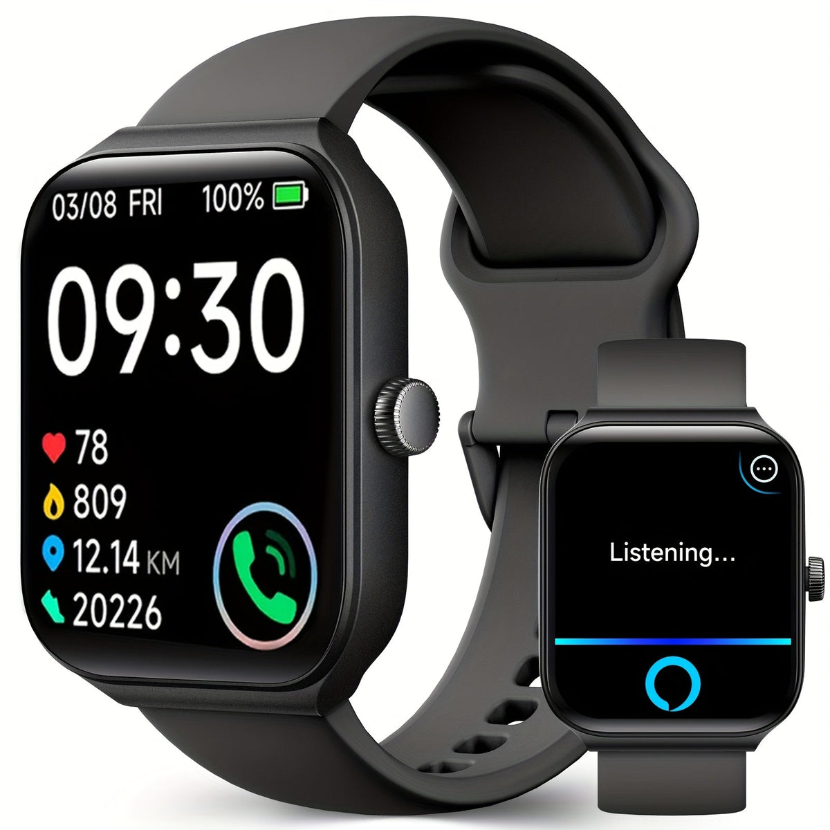 Smartwatch with Alexa Built-In, 1.95" Large HD Screen, Wireless Bluetooth Calling, 100+ Sport Modes, Fitness Tracker, Pedometer, Heart Rate & Sleep Monitor – iPhone & Android Compatible, Unisex for Men & Women, 12 Colors