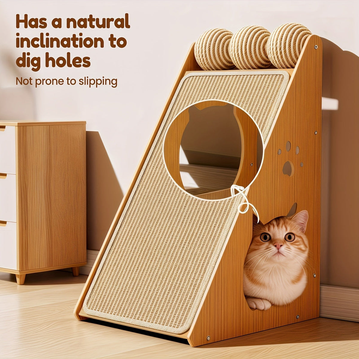 27-Inch Sisal Cat Scratching Board – Multi-Functional Wear-Resistant Cat Claw Pad Furniture Protector with 3 Teaser Balls, Easy to Install, Indoor Cat Scratching Pad