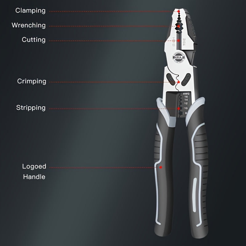 AIRAJ 9-Inch Industrial Grade Wire Pliers – Sharp Durable Stainless Steel Large-Opening Multi-Purpose Wire Stripping & Cutting Tool